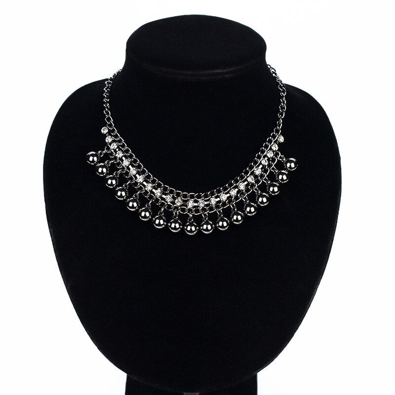 Jewelry vintage Black Balls Crystal Necklace. Charm collar statement choker necklaces & pendants for women #N068