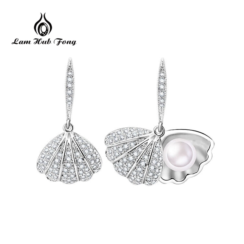 New Luxury Pearl Drop Earrings for Women Fashion Hoop Style Hanging Cubic Zirconia Jewelry Wholesale