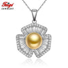New Luxury Pearl Pendant Necklaces for Women Anniversary Jewelry 9-10MM Golden Pearls 925 Sterling Silver Chain FEIGE