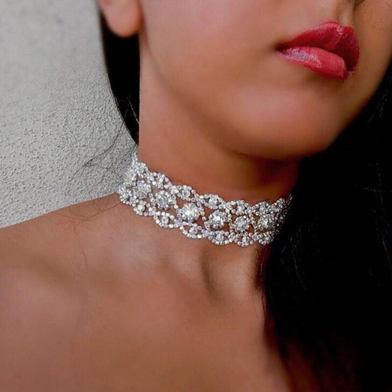 Rhinestone Party Choker Bling Crystal Gem Collar Chokers Necklace Women Chunky Maxi Statement Necklace Jewelry