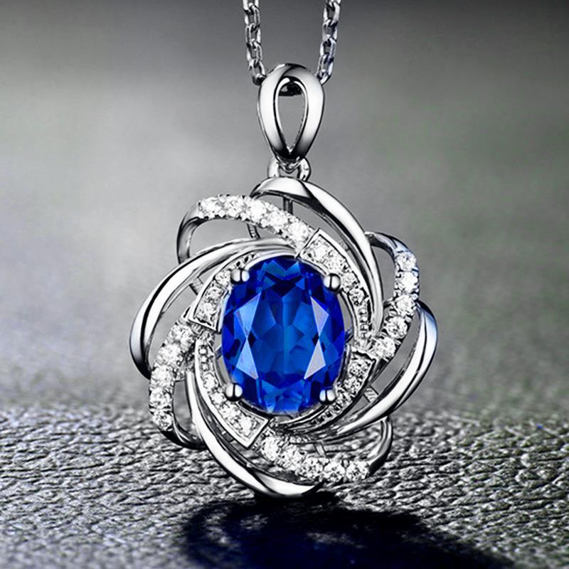 Sapphire Crystal Pendant Necklace For Women Elegant Oval Flower Spiral Charm Necklace Romantic Wedding Jewelry bijoux