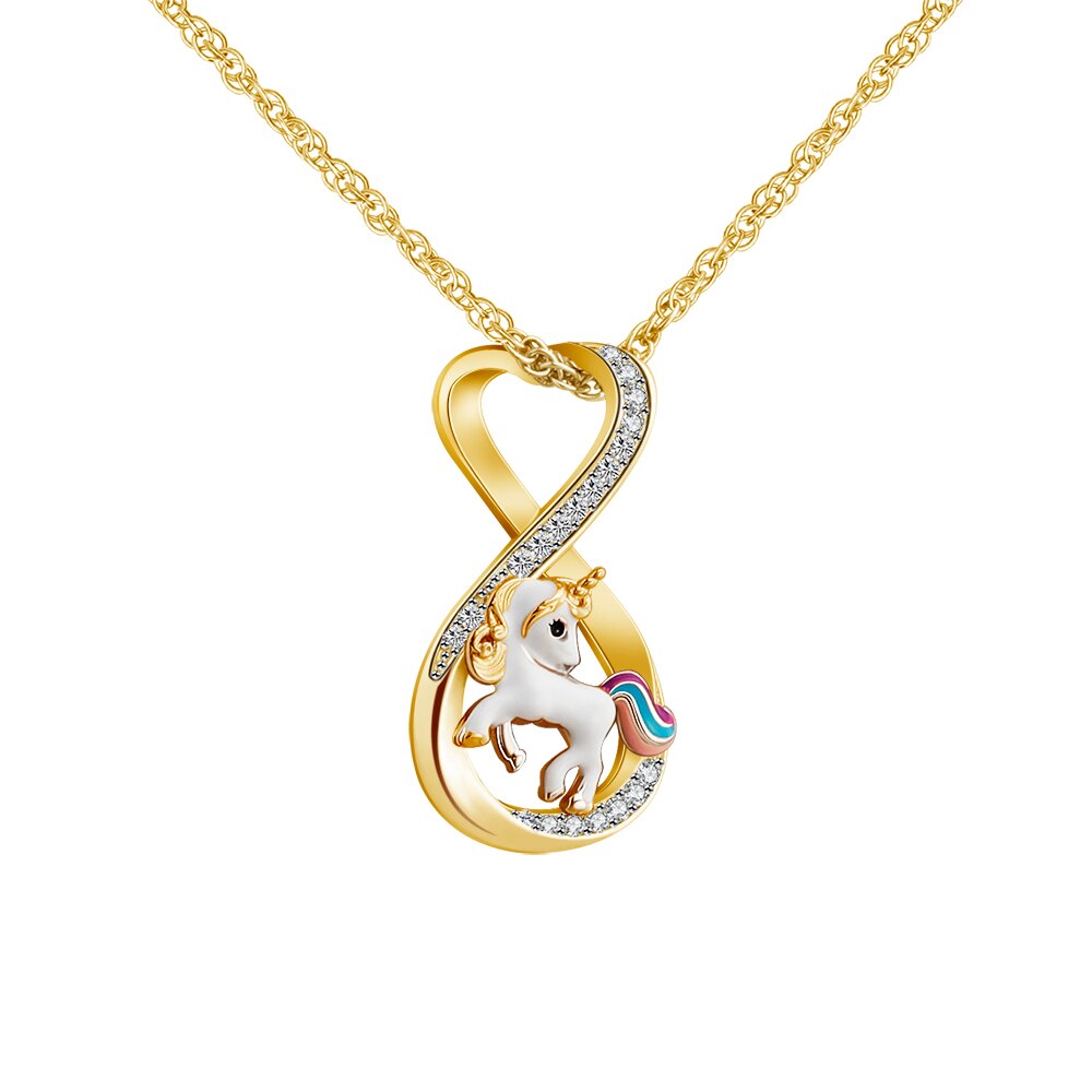 Women Crystal Necklace Unicorn Pendant Love 8 Shape Pegasus Necklace For Women Micro-Studded Female Jewelry Gift