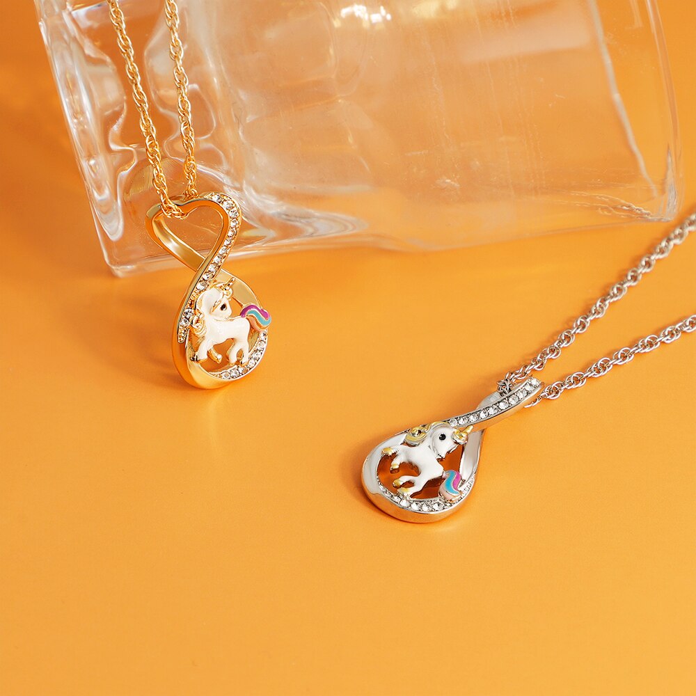 Women Crystal Necklace Unicorn Pendant Love 8 Shape Pegasus Necklace For Women Micro-Studded Female Jewelry Gift