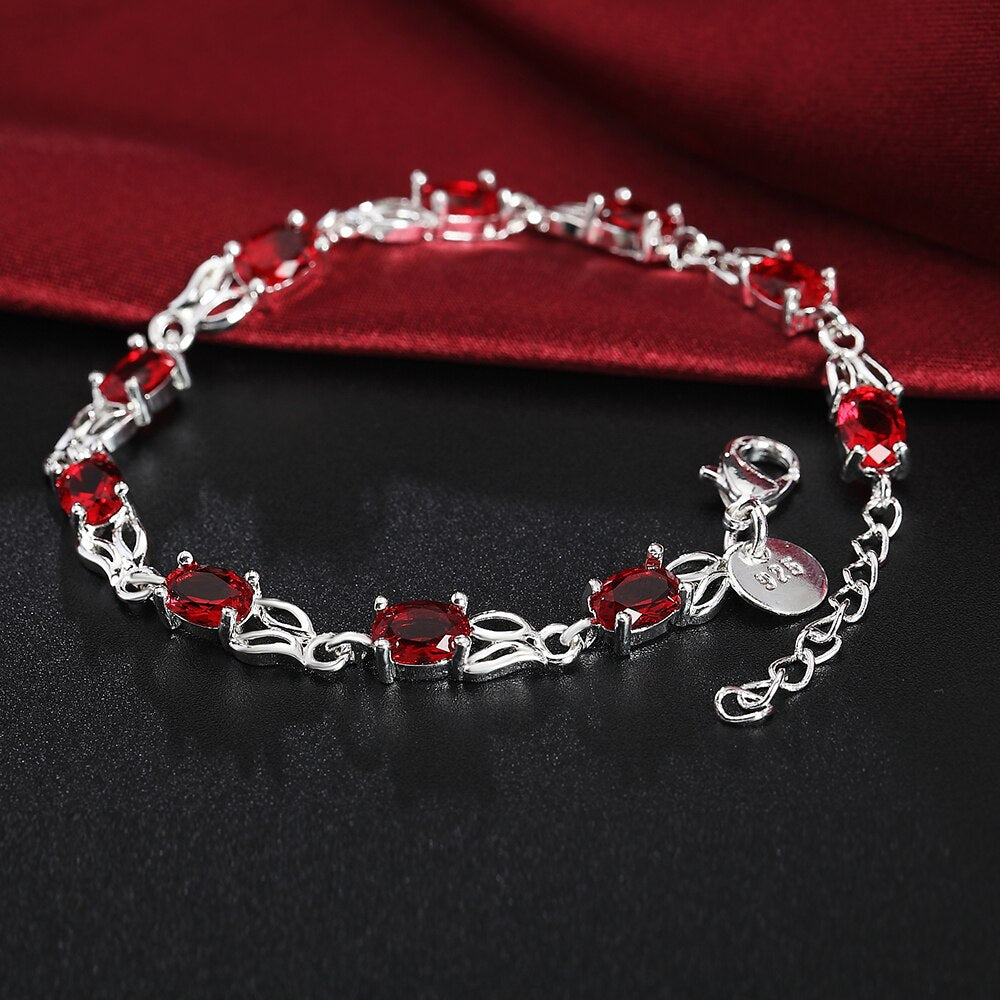 red crystal 925 sterling silver Bracelet for woman brands noble jewelry party wedding accessories gifts