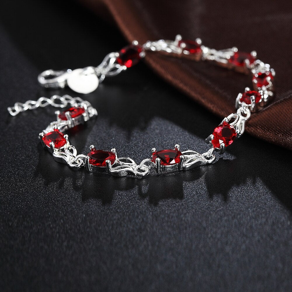 red crystal 925 sterling silver Bracelet for woman brands noble jewelry party wedding accessories gifts