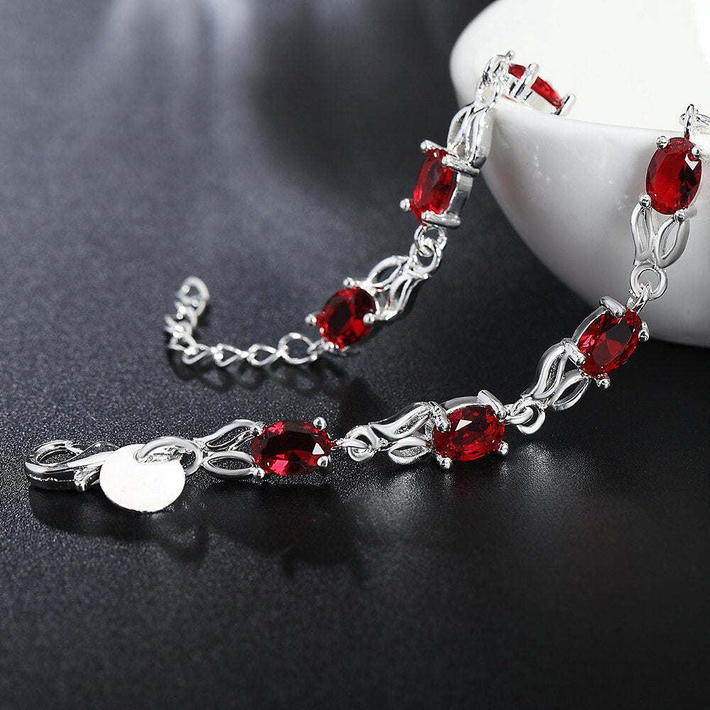 red crystal 925 sterling silver Bracelet for woman brands noble jewelry party wedding accessories gifts