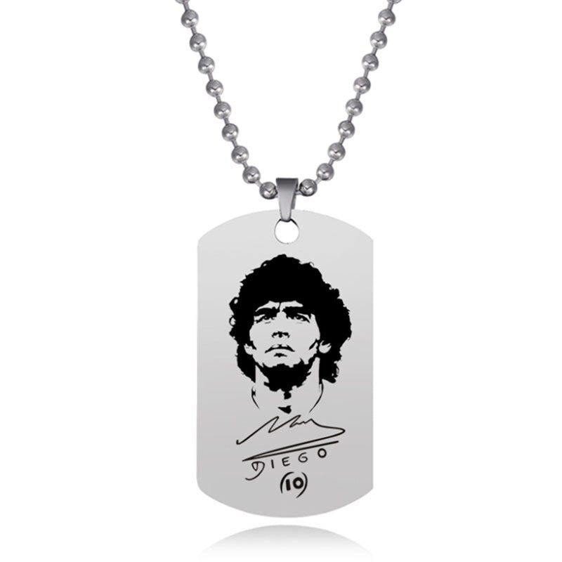 Maradona Pendant Necklace Football Super Star Beaded Stainless Steel Tag Collection Jewelry 5x2.8cm