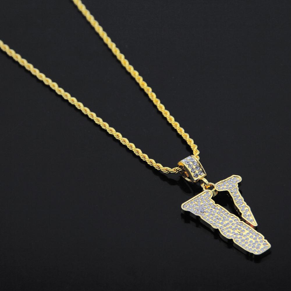 New Men's Full CZ Iced Out Bling Charm V Letter Pendant Necklace Hop Bling Necklace Dropshipping