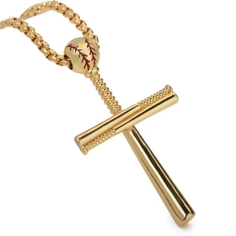 Metal Gold-Plated Sports Baseball Bat Religious Cross Pendant Necklace For Men and Women's Necklaces Sliding Metal Necklace