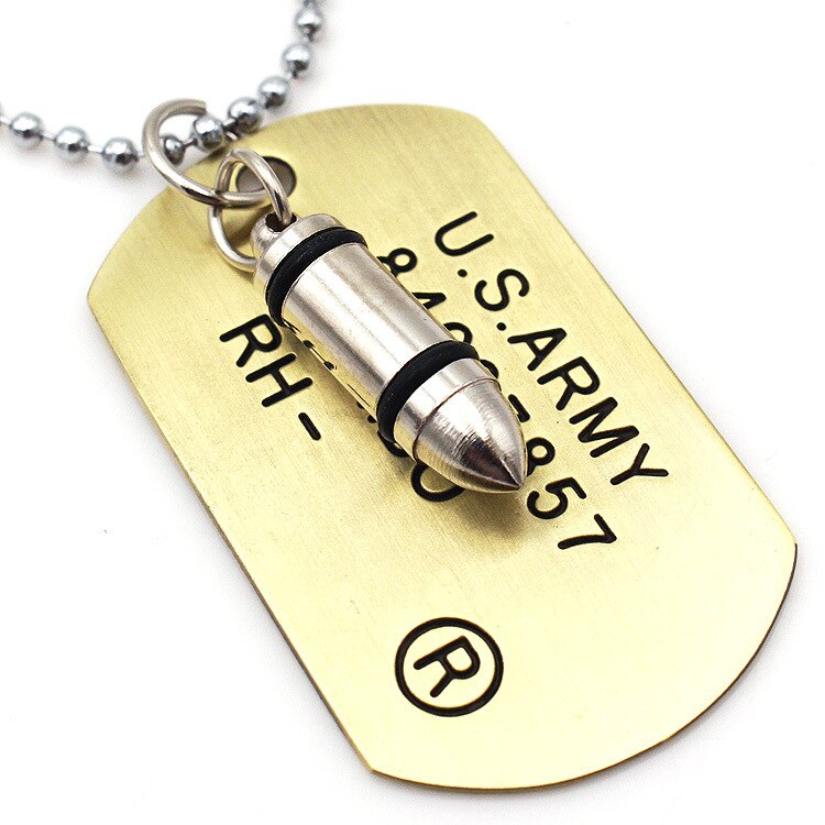 Military Bullet Dog Tag Pendant Necklace For Men USA Army Military Soldier Gold Black Silver Color Necklaces Males Jewelry