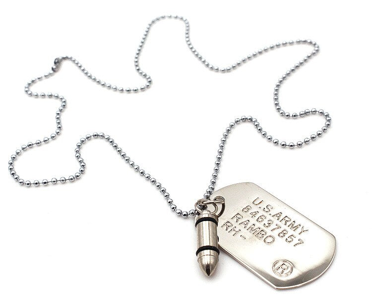Military Bullet Dog Tag Pendant Necklace For Men USA Army Military Sol