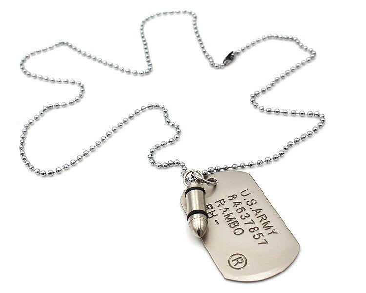 Military Bullet Dog Tag Pendant Necklace For Men USA Army Military Soldier Gold Black Silver Color Necklaces Males Jewelry