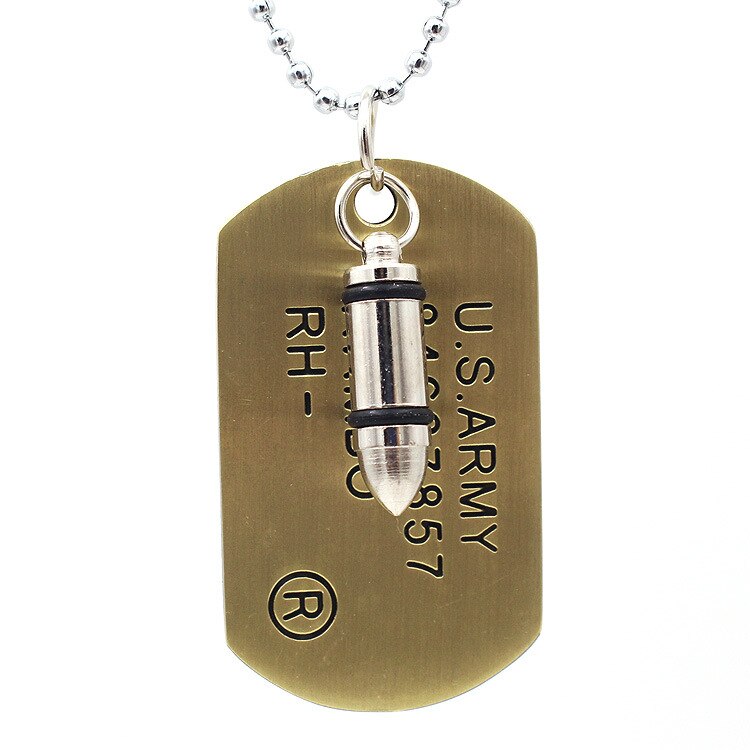 Military Bullet Dog Tag Pendant Necklace For Men USA Army Military Soldier Gold Black Silver Color Necklaces Males Jewelry