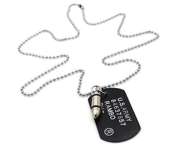 Military Bullet Dog Tag Pendant Necklace For Men USA Army Military Soldier Gold Black Silver Color Necklaces Males Jewelry