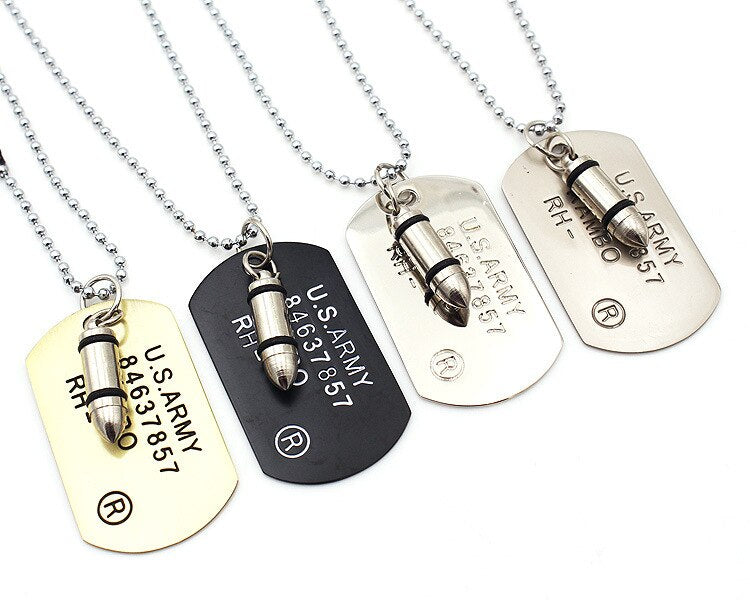 Military Bullet Dog Tag Pendant Necklace For Men USA Army Military Soldier Gold Black Silver Color Necklaces Males Jewelry