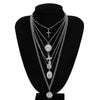 Multi Layer Carved Coin Angel Pendant Choker Necklace Gothic Virgin Mary Cross Chunky Chain Long Necklace Women Jewelry