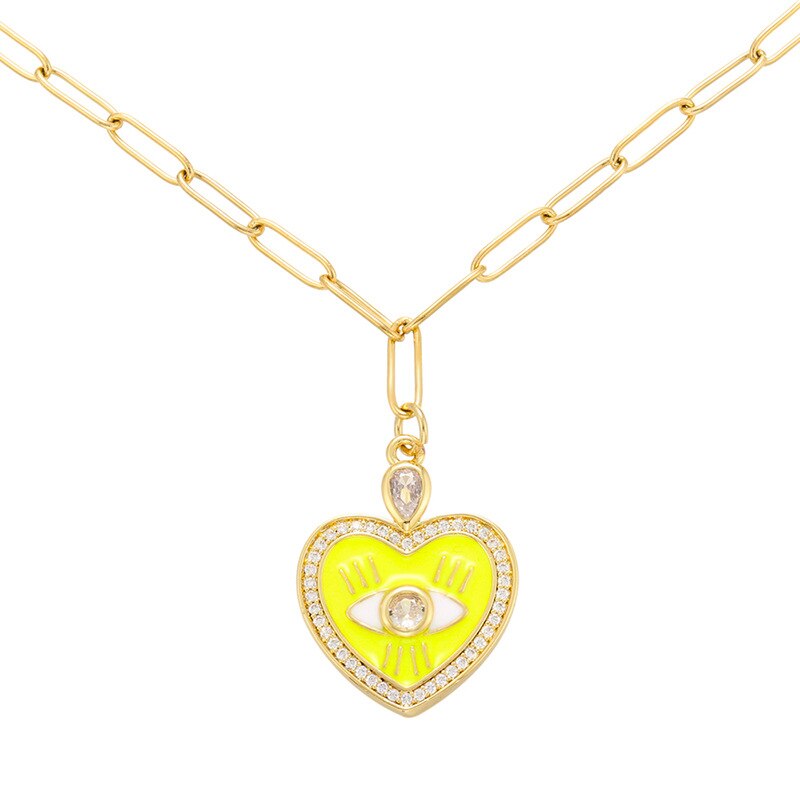 Multi-color Dripping Oil Necklace Zircon Love Heart Peach Heart Eye Necklace Jewelry DIY Color Gothic  Chains
