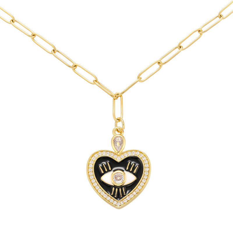 Multi-color Dripping Oil Necklace Zircon Love Heart Peach Heart Eye Necklace Jewelry DIY Color Gothic  Chains