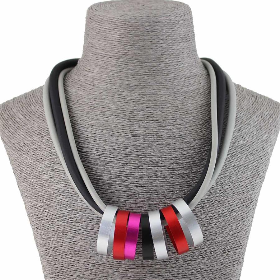 Multicolor Metal Circle Pendants & Necklaces For Women Collar Chain Handmade Rubber Jewelry Long Necklaces Gift Girl Choker