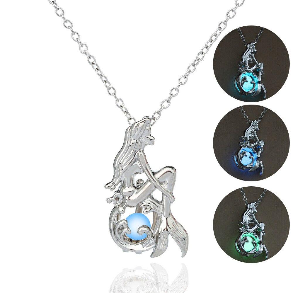 Multicolor Moonstone Mermaid Pendant Necklace for Ladies Personality Mermaid Necklace Accessories Party Jewelry