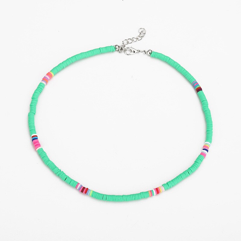 Multicolor Polymer Clay Necklace For Women 4mm Boho Flat Round Polymer Clay Loose Beads Summer Beach Jewelry Gift