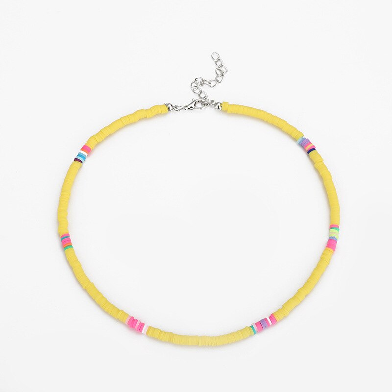 Multicolor Polymer Clay Necklace For Women 4mm Boho Flat Round Polymer Clay Loose Beads Summer Beach Jewelry Gift