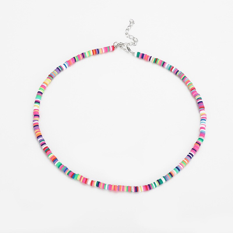 Multicolor Polymer Clay Necklace For Women 4mm Boho Flat Round Polymer Clay Loose Beads Summer Beach Jewelry Gift