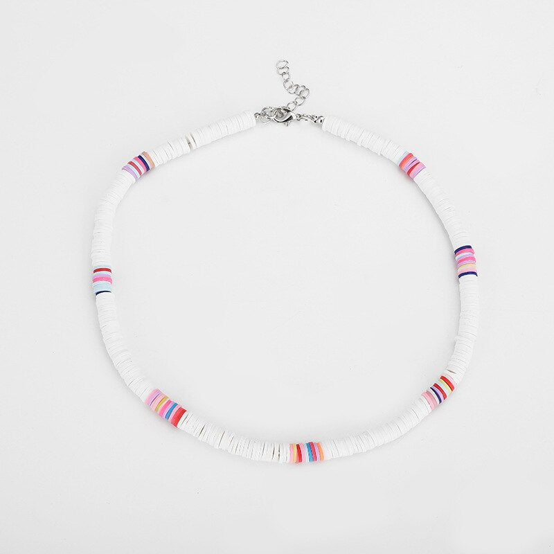 Multicolor Polymer Clay Necklace For Women 4mm Boho Flat Round Polymer Clay Loose Beads Summer Beach Jewelry Gift