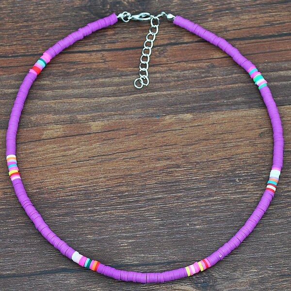 Multicolor Polymer Clay Necklace For Women 4mm Boho Flat Round Polymer Clay Loose Beads Summer Beach Jewelry Gift