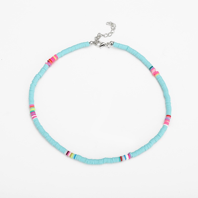 Multicolor Polymer Clay Necklace For Women 4mm Boho Flat Round Polymer Clay Loose Beads Summer Beach Jewelry Gift