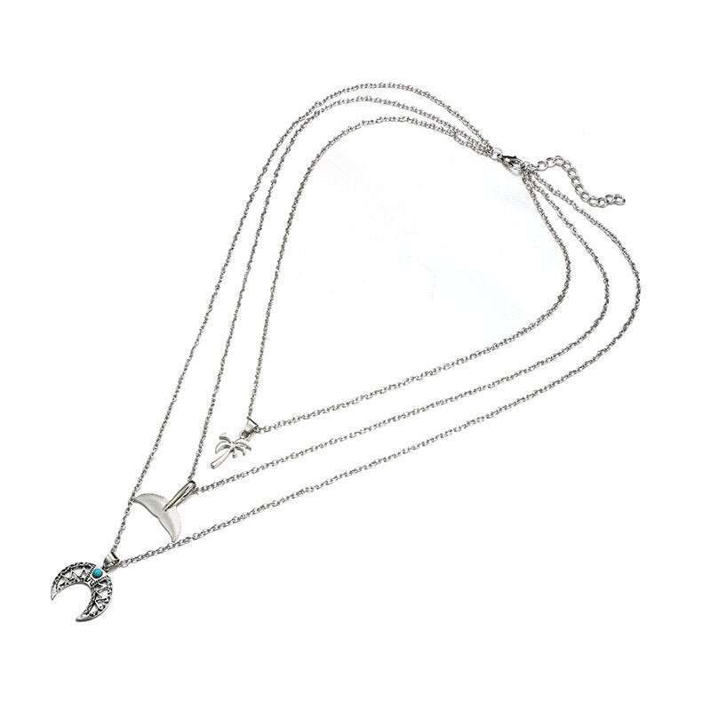 Multilayer Crystal Moon Necklaces & Pendants For Women Vintage Charm Gold Choker Necklace 2021 Bohemian Jewelry