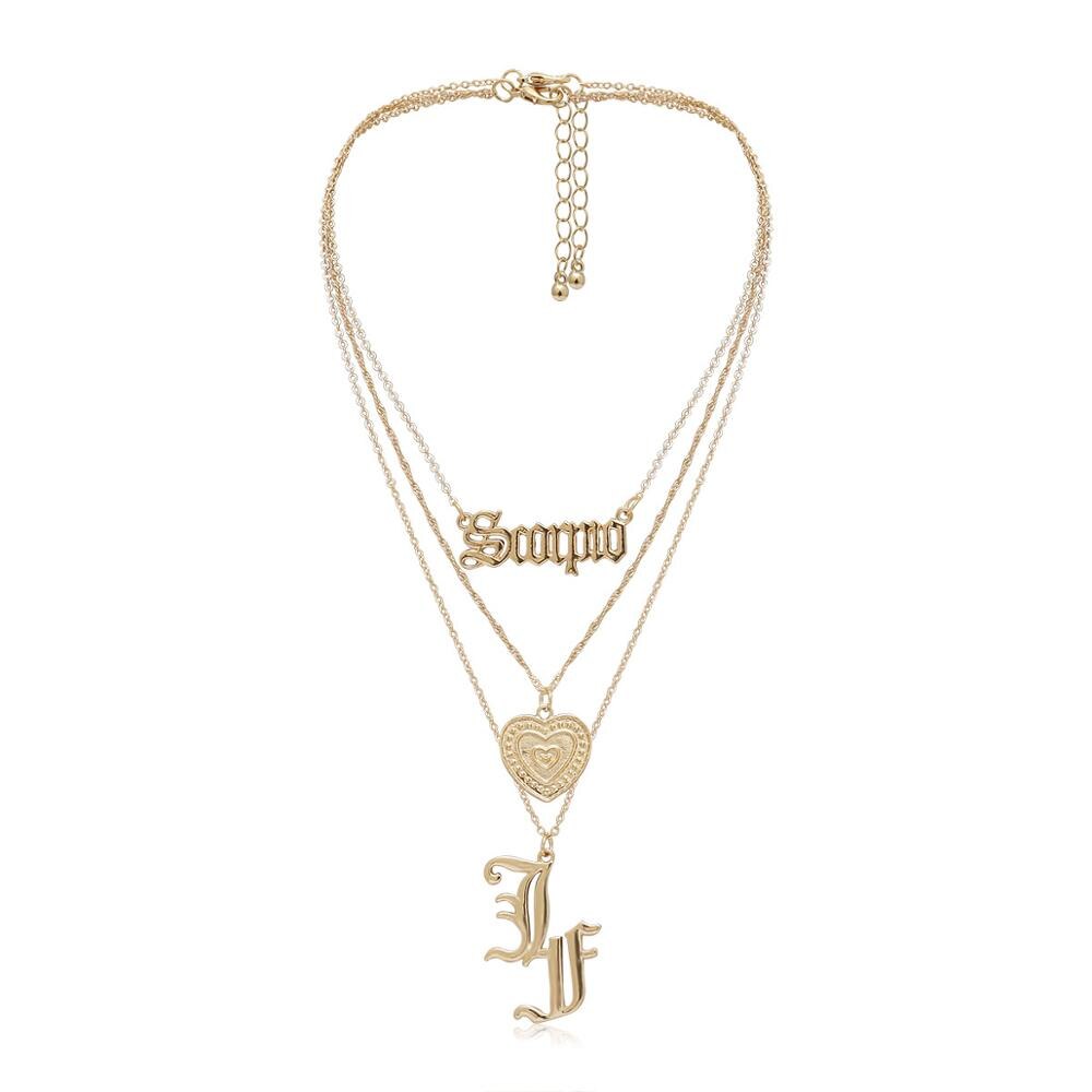 Multilayer Crystal Pendant Necklace Women gold SILVER Color Heart  pendant shaped lettering pattern Choker Necklaces Jewelry