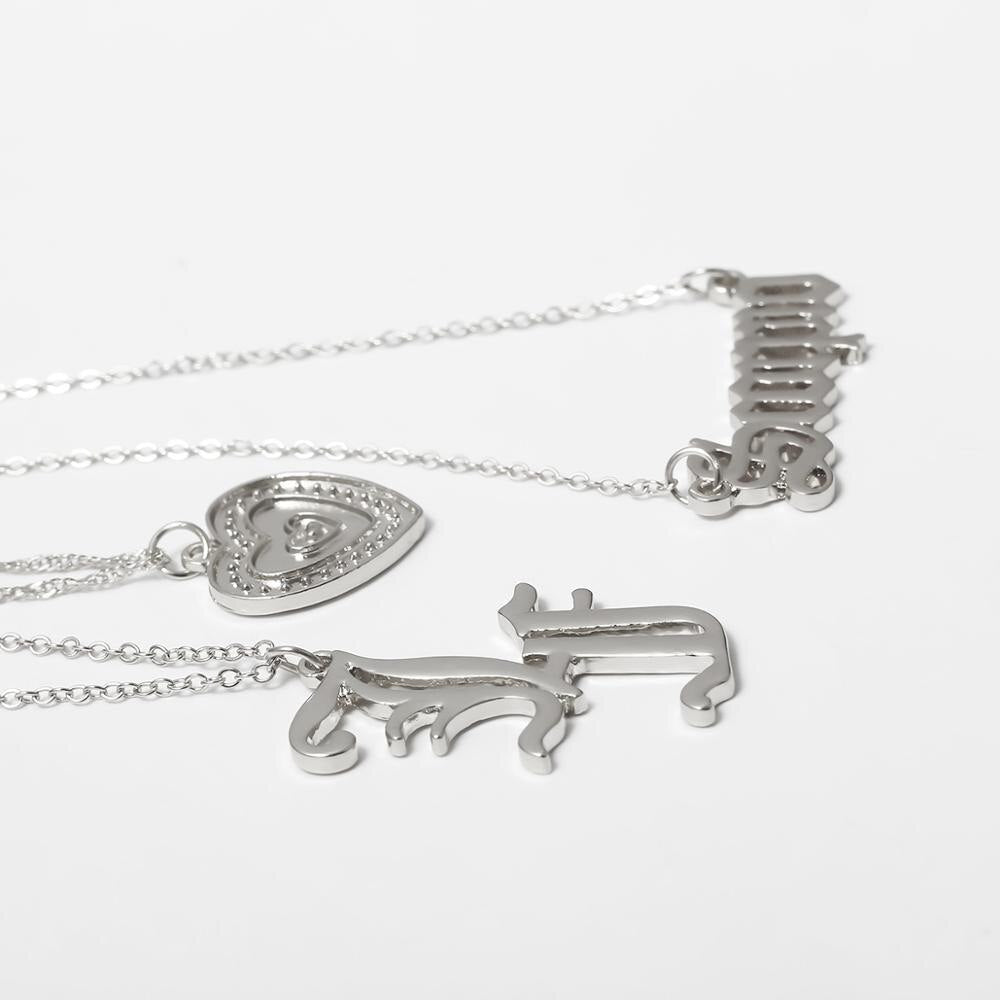 Multilayer Crystal Pendant Necklace Women gold SILVER Color Heart  pendant shaped lettering pattern Choker Necklaces Jewelry