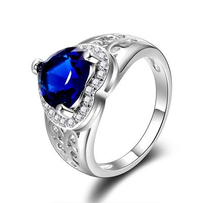 New Natural Sapphire Ring 100% 925 Sterling Silver Jewelry Love Heart Romantic Finger Rings for Women Wedding Engagement Gift