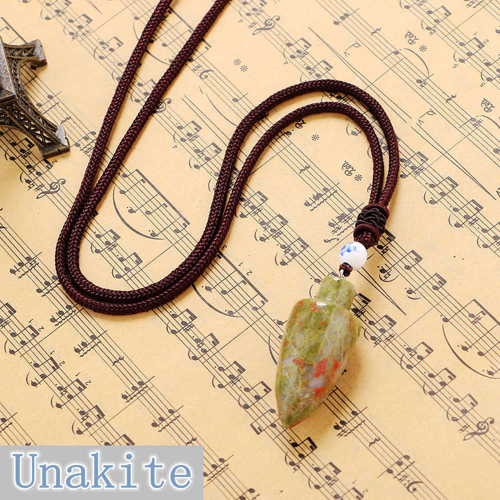 New Natural Stone Opal Pendant Women Bullet Shape Necklace Stone Crystal Choker Necklace Gemstone Vintage Rope Jewelry Rainbow