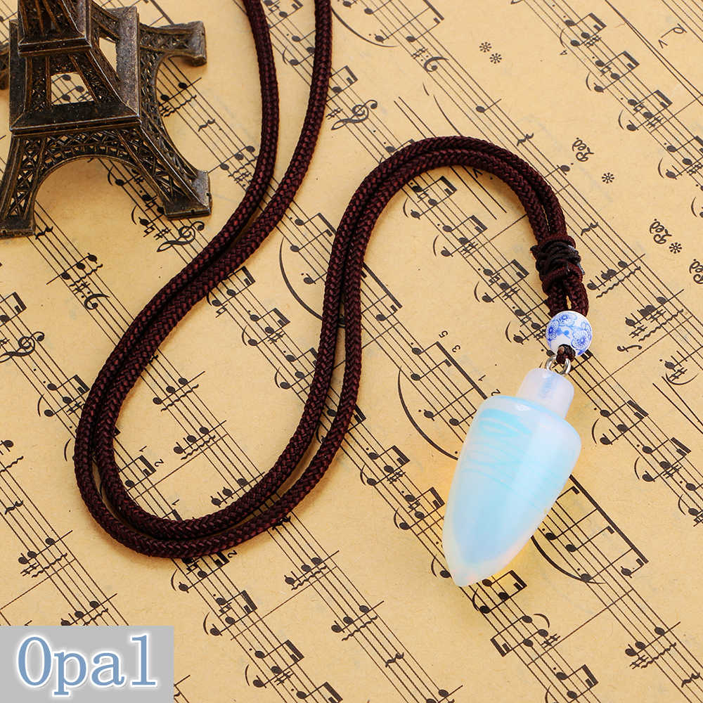 New Natural Stone Opal Pendant Women Bullet Shape Necklace Stone Crystal Choker Necklace Gemstone Vintage Rope Jewelry Rainbow