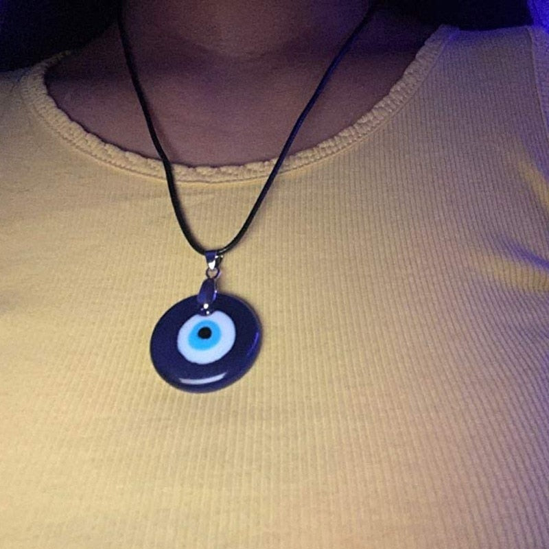 Necklace 2021 Harajuku Evil Eye Necklaces for Men Wax Rope Glass Pendant Turkish Blue Eye Initial Chains  Jewelry