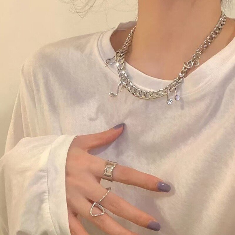 Necklace Female Thick Chain Letter Note Clavicle Chain Personality Hip Hop Autumn and Winter Ladies Sweater Chain