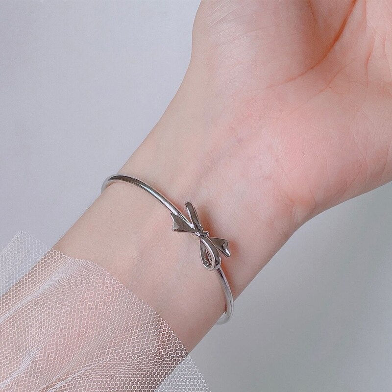 Original 925 sterling silver Cute romantic bow Bangles for women bracelets party wedding accessories jewelry gifts