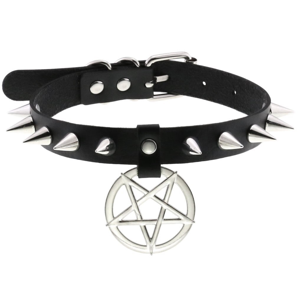 Pattern Women Sexy Gothic Pentagram Harajuku Chocker Necklace Emo Spike Rivet Black Goth Punk Chokers Gothic Choker Necklace