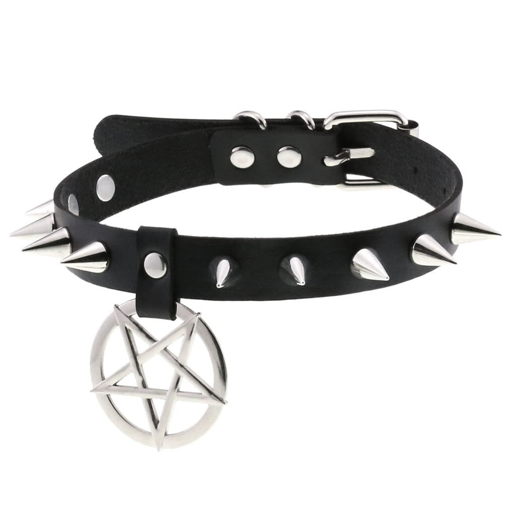 Pattern Women Sexy Gothic Pentagram Harajuku Chocker Necklace Emo Spike Rivet Black Goth Punk Chokers Gothic Choker Necklace