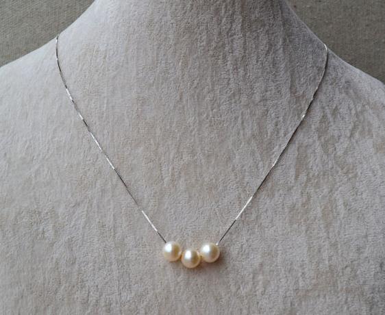 New Pearls Jewellery,3 Pearls AA 8MM White Color Natural Freshwater Pearls Necklace Made With 925 Sterling Silver Chain