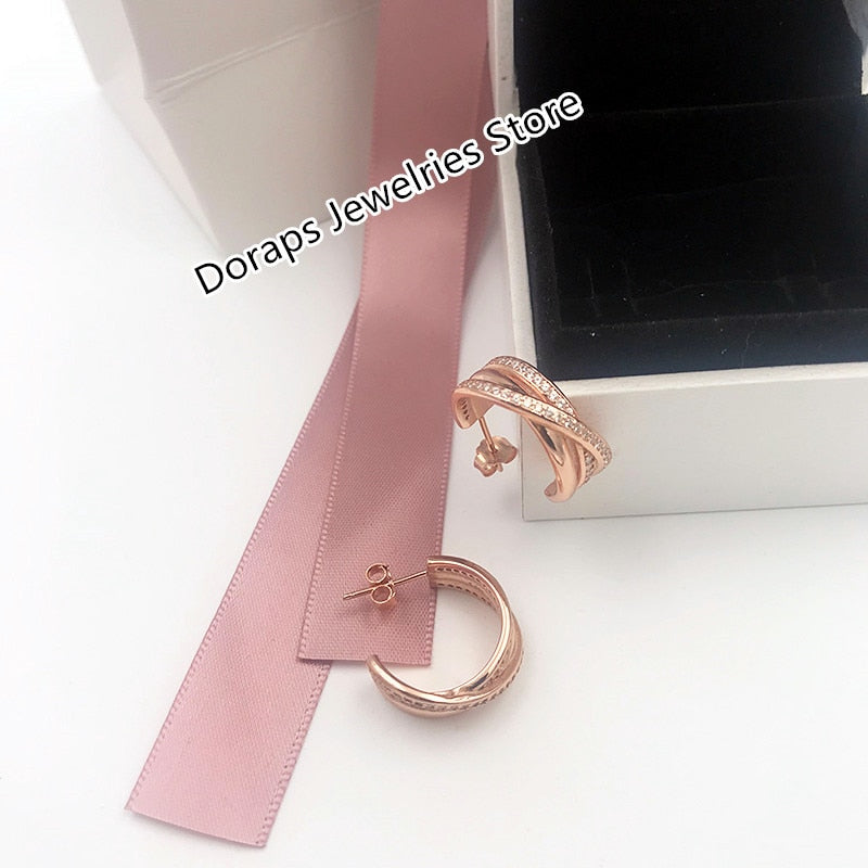 New Perfect Charms logo Engraved S925 Sterling Silver Entwined Hoop Rose charms Earrings Stud women jewelry Making,1pz