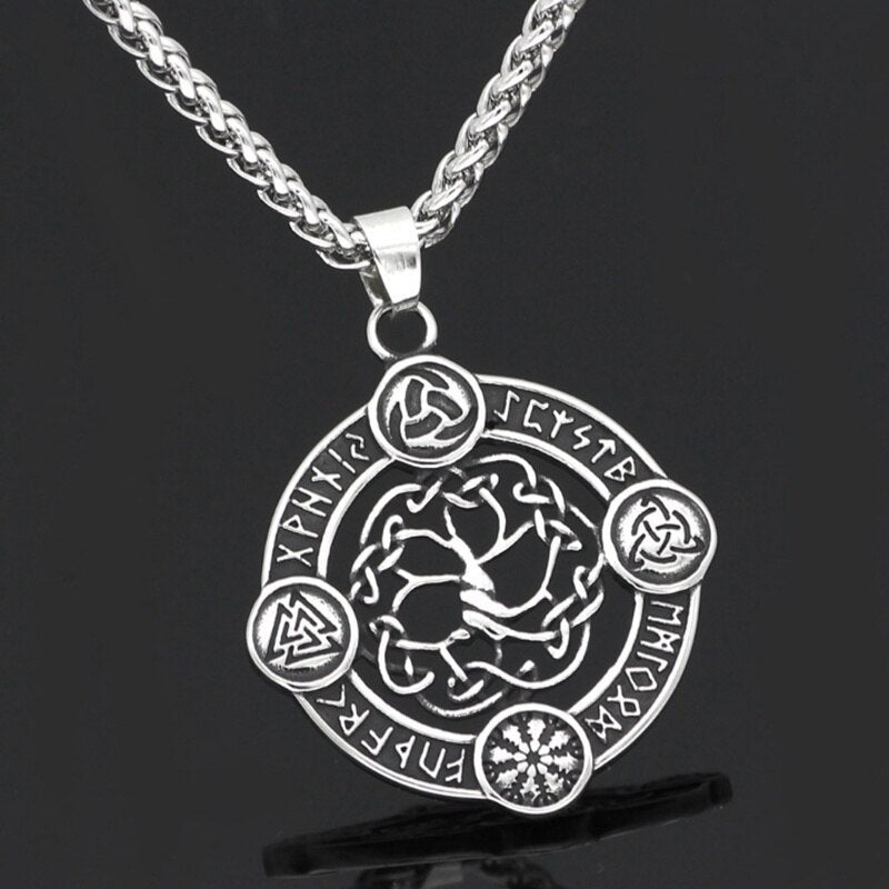 Personality Celtic Tree of Life Round Pendant Necklace Men's Viking Rune Amulet Necklace Pendant Accessories Party Jewelry