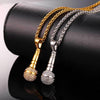 Personality Gold-Plated Microphone Necklace Man Woman Hip Hop Rock-Encrusted Microphone Pendant Accessories Party Jewelry