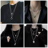 Personality Hip Hop Multilayer Necklace Metal Cross Pendant Silver Color Chain Necklace for Women Men Unisex Jewelry
