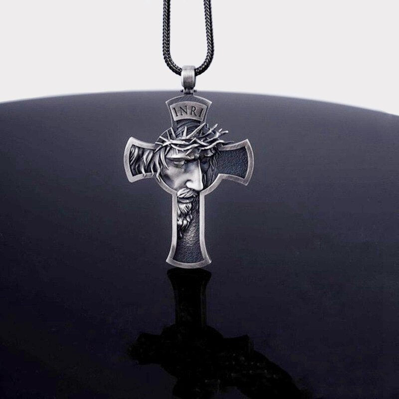 Personality Religious Christian Pendant Necklace for Men Crown of Thorns Jesus Cross Necklace Pendant Accessories Jewelry
