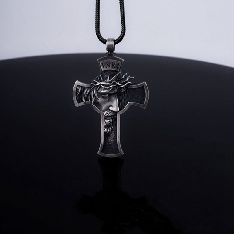 Personality Religious Christian Pendant Necklace for Men Crown of Thorns Jesus Cross Necklace Pendant Accessories Jewelry
