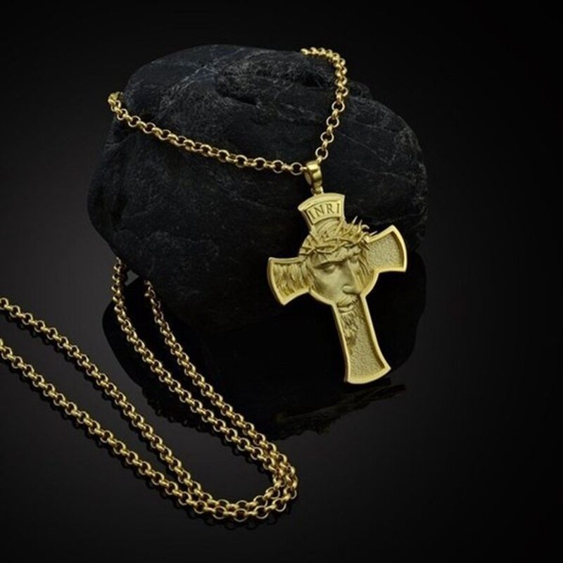 Personality Religious Christian Pendant Necklace for Men Crown of Thorns Jesus Cross Necklace Pendant Accessories Jewelry