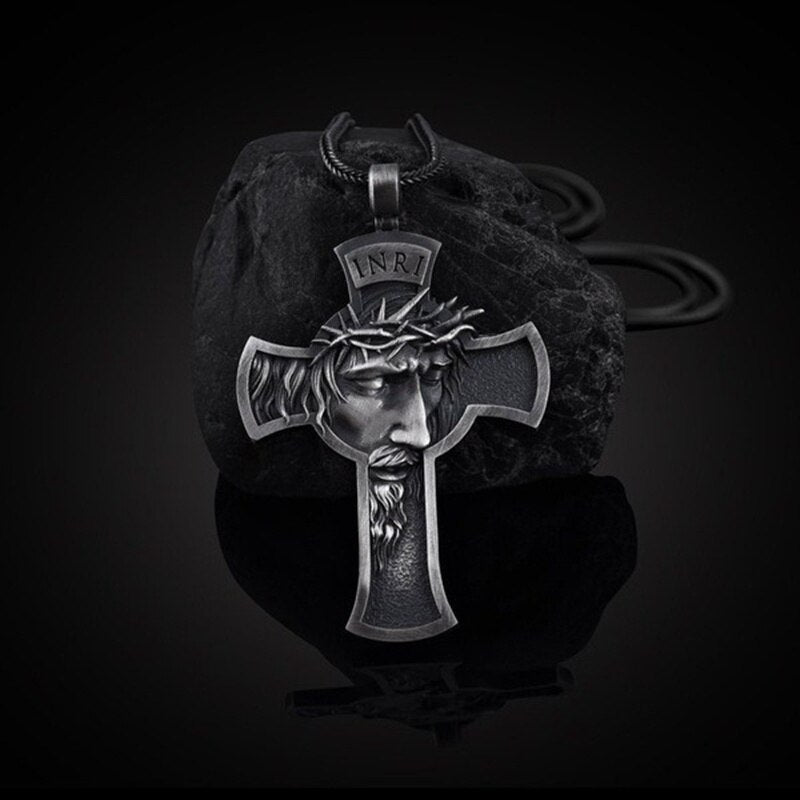 Personality Religious Christian Pendant Necklace for Men Crown of Thorns Jesus Cross Necklace Pendant Accessories Jewelry